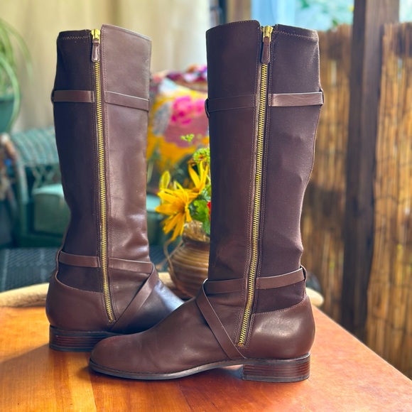Cole Haan Dorian brown leather/stretch equestrian knee boot. Size 9.5 - Picture 2 of 11